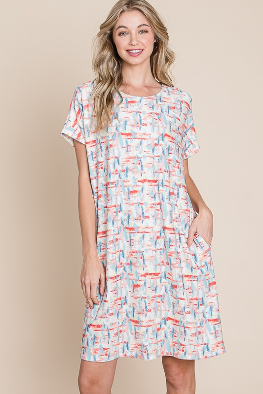 Robe t-shirt imprimée à col rond et manches courtes pour femme – Robe décontractée et confortable avec motif imprimé et poches