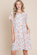 Robe t-shirt imprimée à col rond et manches courtes pour femme – Robe décontractée et confortable avec motif imprimé et poches
