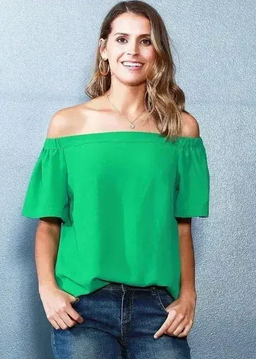 Haut vert pour femme à épaules dénudées