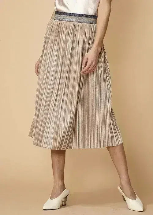 Jupe plissée à taille scintillante pour femme, couleur champagne