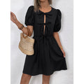 Mini-robe rayée à nouer sur le devant et à manches bouffantes pour femme