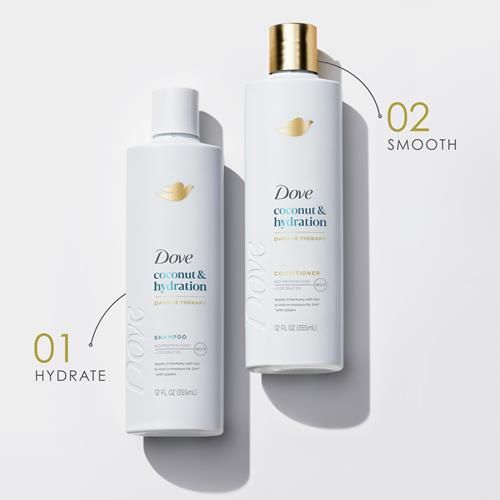 Shampooing et revitalisant Dove Noix de Coco & Hydratation, lot de 2, pour cheveux secs avec la technologie Bio-Protein Care et de l'huile de noix de coco, 355 ml