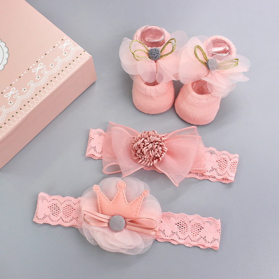 Ensemble Bandeau Chaussettes Chaussures Bébé Fille Fleur Avec Couronne Nœuds Bandeaux Nouveau-né Pour Filles Turban Accessoires Cheveux Bébé