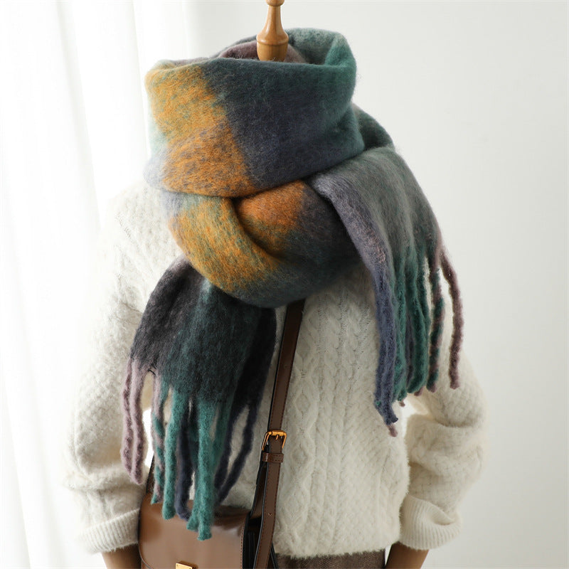 Nouveaux Bandeaux Doux d'Hiver de Luxe Foulards Plaid Châles Cachemire Écharpes Chaudes Cachemire Arc-en-ciel Pour Femmes