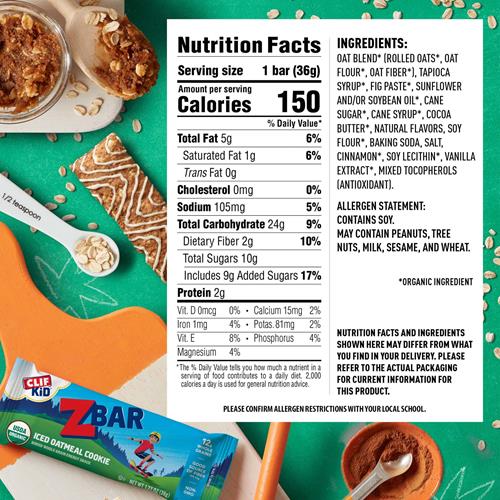Zbar - Biscuit Avoine Glaçage - Barres Tendres - Sans OGM - 12g de Céréales Complètes - Barres Granola Biologiques USDA (Paquet de 6)