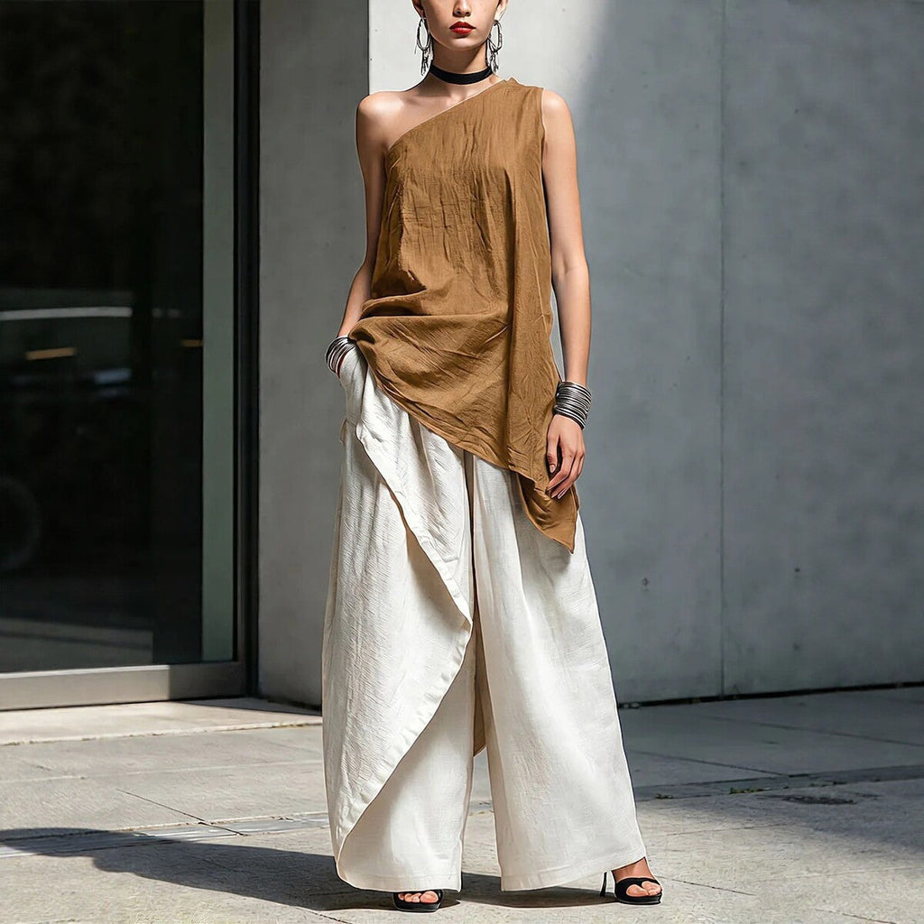 Haut asymétrique sans manches à une épaule pour femme