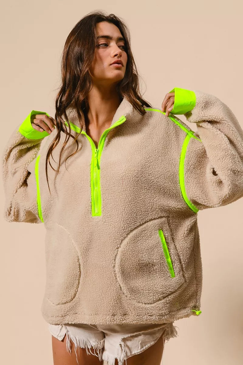 Veste Sherpa BiBi Contrast Edge à demi-fermeture éclair