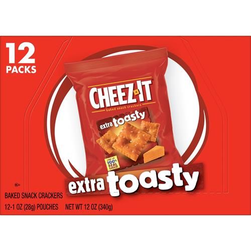 Crackers au fromage Cheez-It, crackers cuits au four, snacks pour le bureau et les enfants, extra grillés, boîte de 340g (12 paquets)