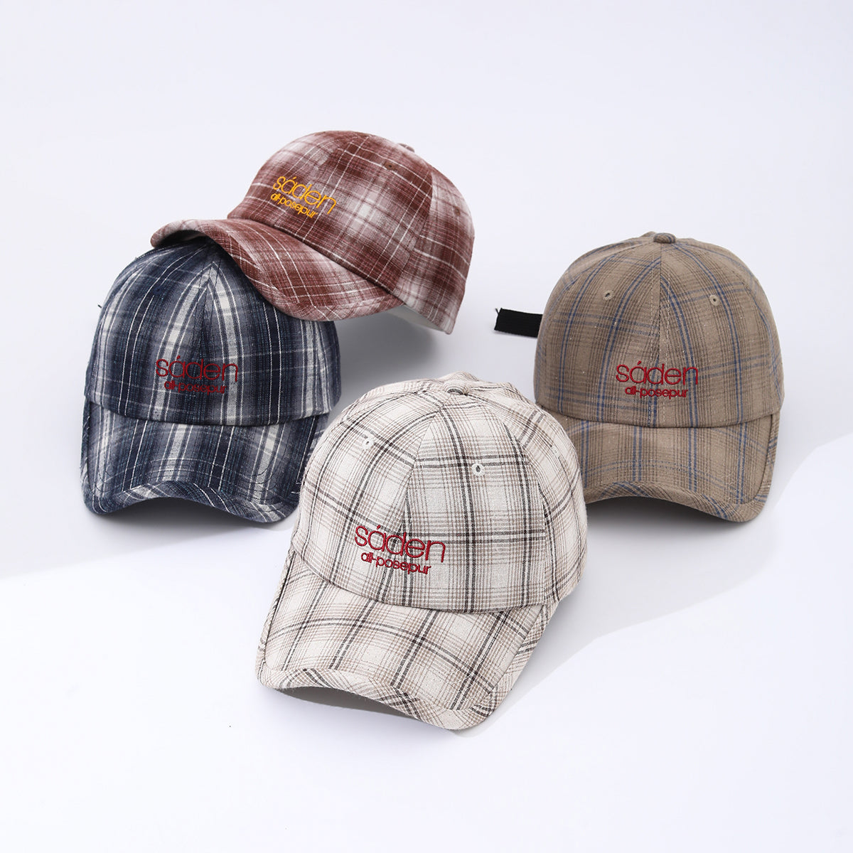 Casquette de baseball brodée à rayures et carreaux pour femme – 4 couleurs