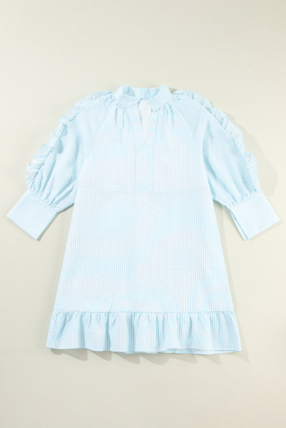 Robe Courte Rayée Légère Bleue à Volants Robe Chic et Amusante pour Femme Robe au Design Charmant