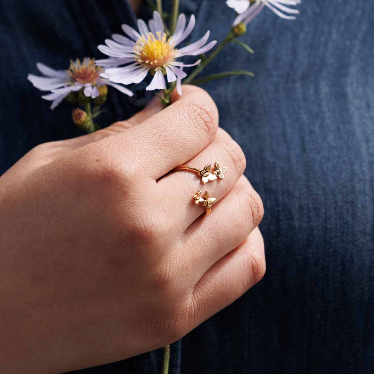 Bague Ajustable Papillon en Bronze – Taille 6-8