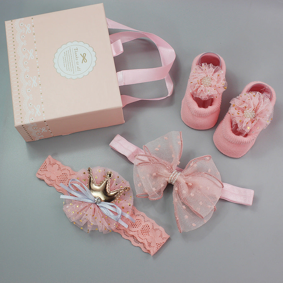 Ensemble Bandeau Chaussettes Chaussures Bébé Fille Fleur Avec Couronne Nœuds Bandeaux Nouveau-né Pour Filles Turban Accessoires Cheveux Bébé