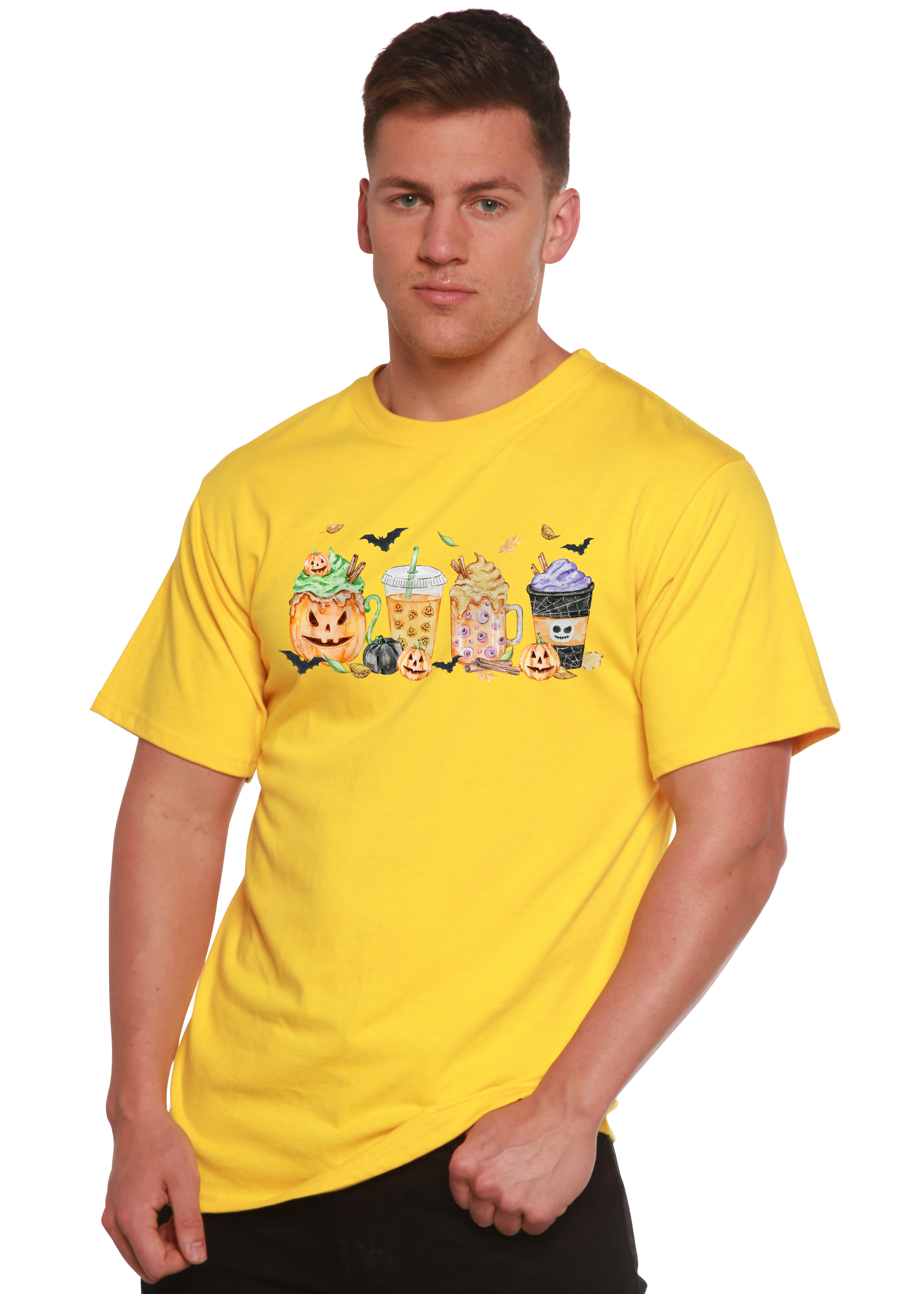 T-shirt graphique homme à manches courtes en viscose de bambou/coton biologique motif Joyeux Halloween