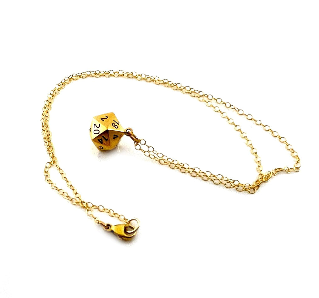 D20 Dice Necklace – 14k Gold Filled DnD Charm Jewelry, Handmade Gift for Her