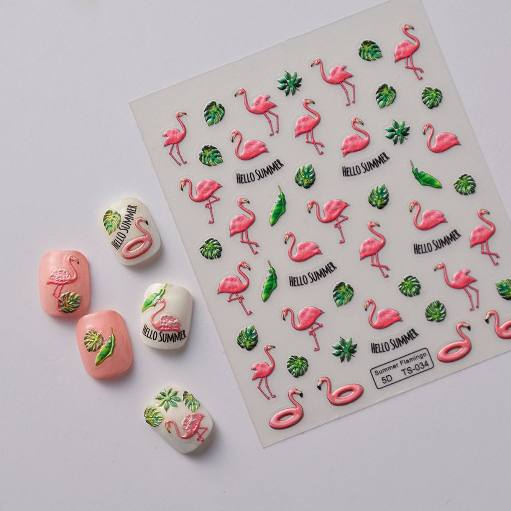 Autocollants d'été pour ongles Flamant rose