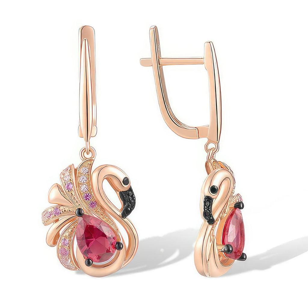 Boucles d'oreilles pendantes flamant rose en argent sterling