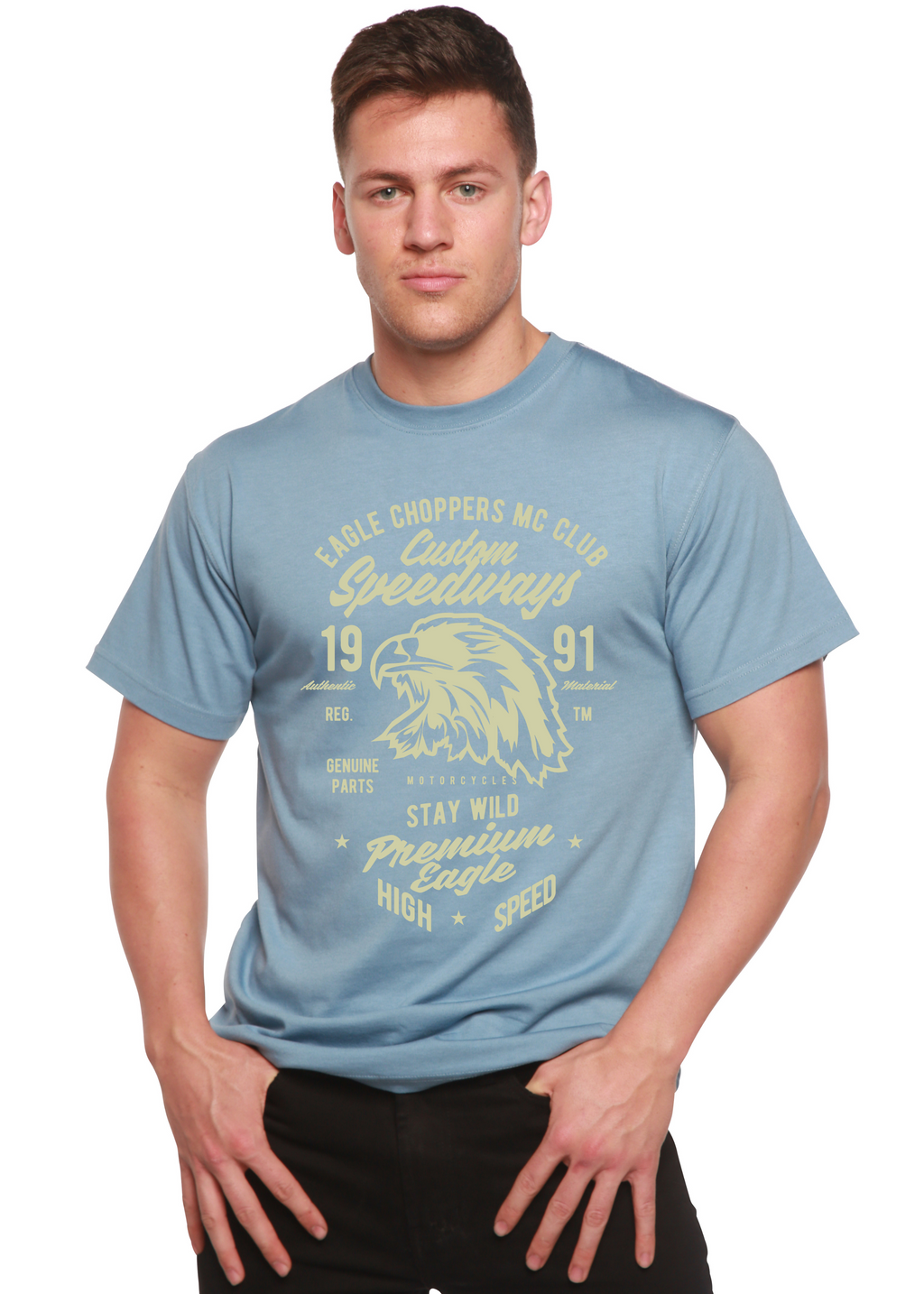 T-shirt graphique à manches courtes Custom Speedways Premium Eagle pour homme en bambou viscose/coton biologique