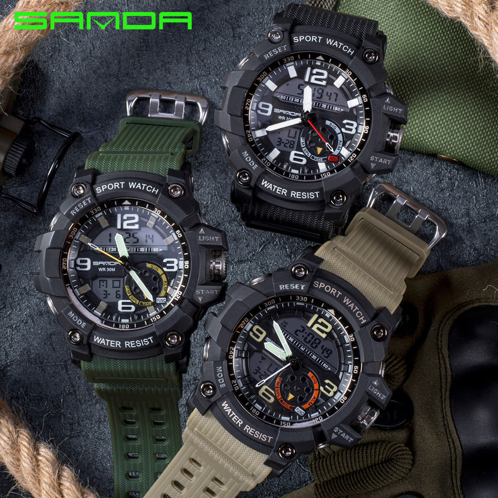 Nouvelle Montre Sport Analogique-Numérique Pour Hommes et Femmes Étanche 50M Professionnelle Quartz Grand Cadran Montre-Bracelet Militaire Avec Mode Nuit