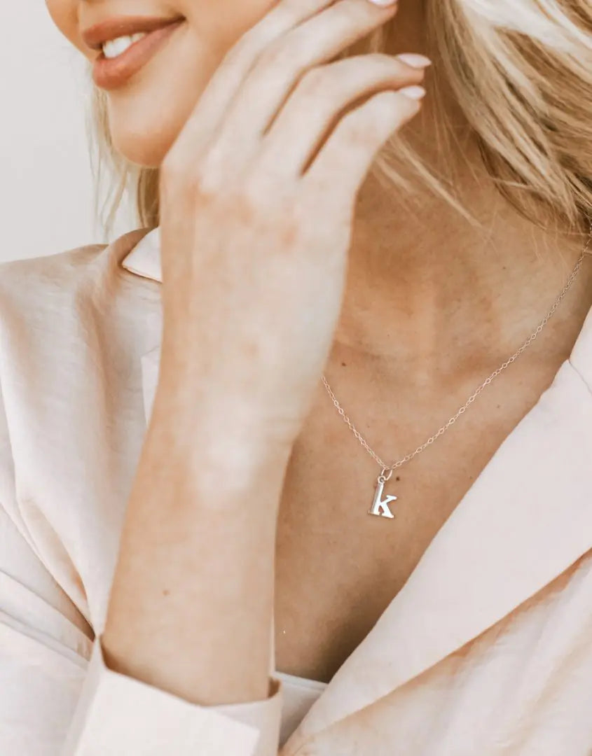 Tiny Typewriter Initial Necklace – Choose Your Letter, Sterling Silver Charm on 16" Chain