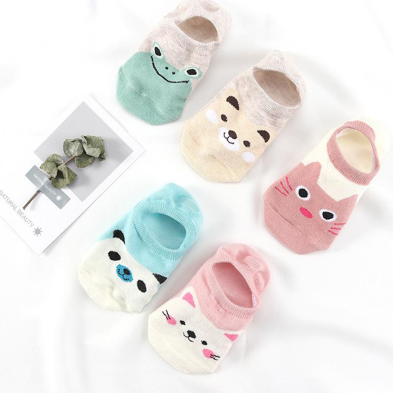 5 paires de chaussettes bateau en coton pour femmes, motif animal mignon, style coréen, chat, chien, panda, coupe basse, socquettes courtes