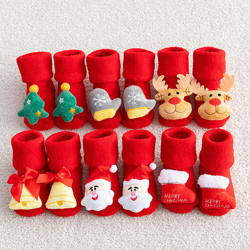 Chaussettes Bébé Noël Antidérapantes Courtes pour Nouveau-nés Hiver Chauds Filles Garçons Dessin Animé