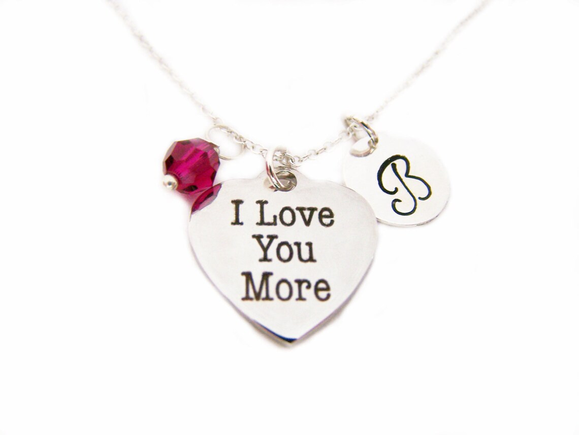 Collier "Je t'aime plus" – Argent sterling avec pierre de naissance et breloque initiale