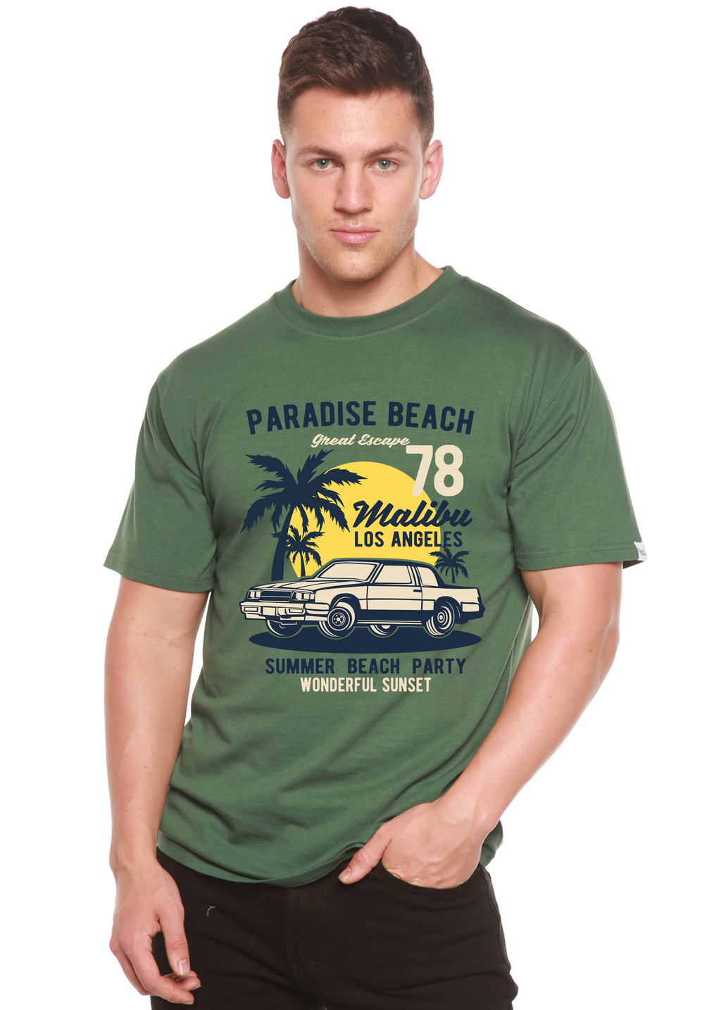 T-shirt à manches courtes et motif graphique pour homme en viscose de bambou/coton biologique Paradise Beach Spun Bamboo®