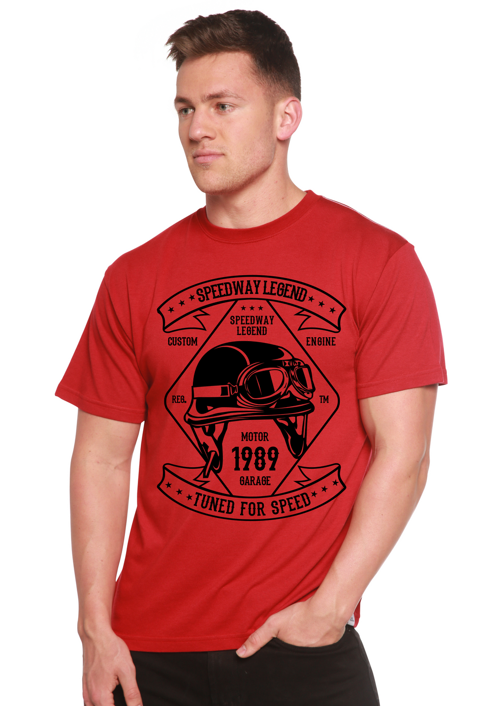 T-shirt graphique Speedway Legend Spun Bamboo® à manches courtes en viscose de bambou/coton biologique pour homme