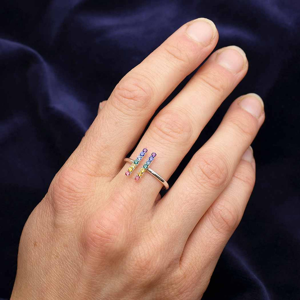 Bague Arc-en-ciel ajustable – Argent Sterling avec Nano Gemmes