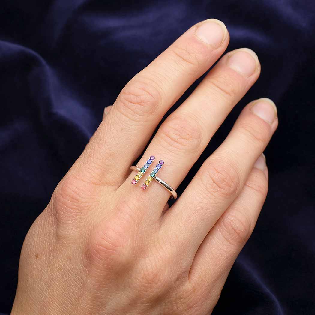 Bague Arc-en-ciel ajustable – Argent Sterling avec Nano Gemmes