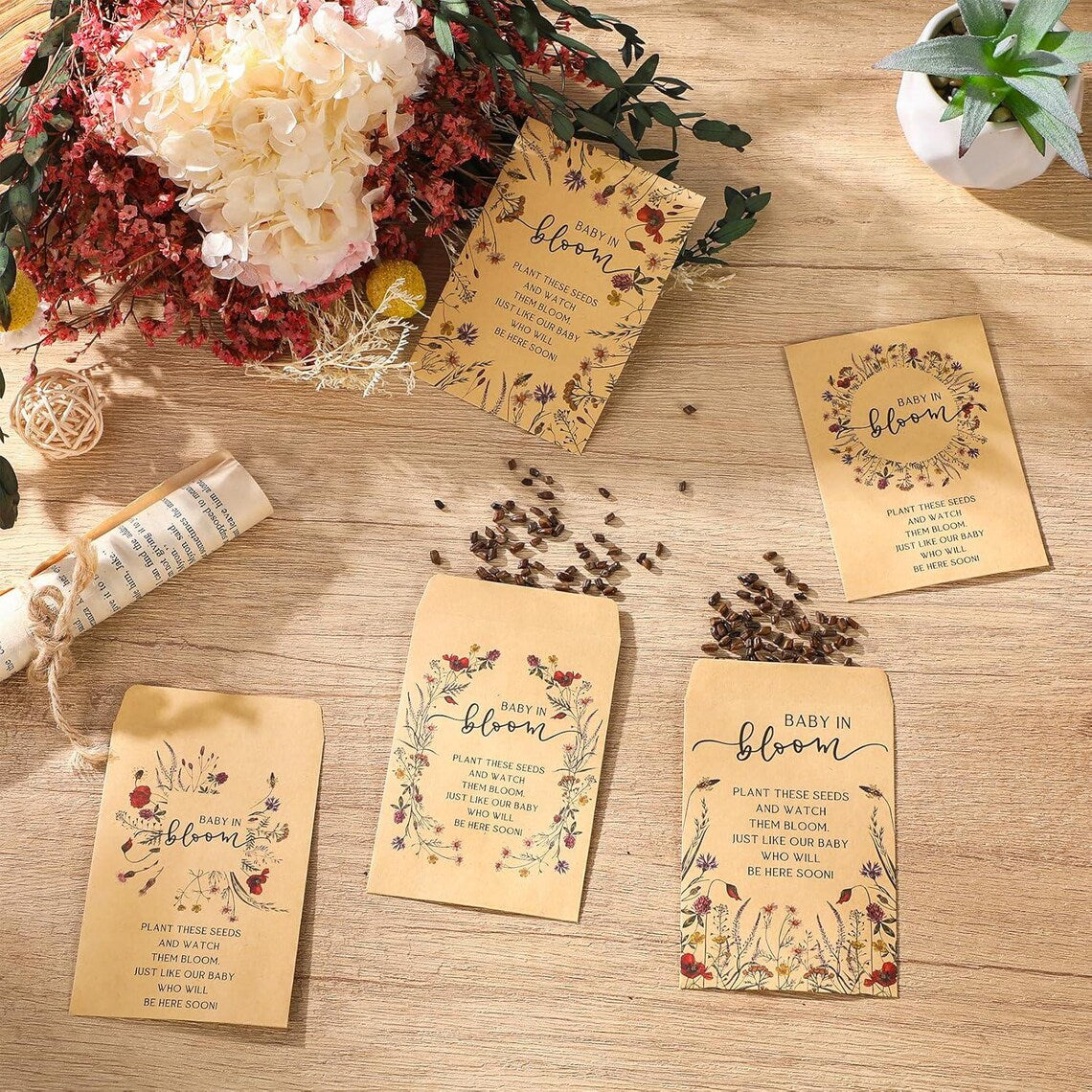 Faveurs de graines Bébé en fleur, lot de 25, cadeaux de baby shower avec fleurs sauvages