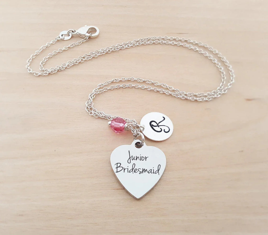 Collier Demoiselle d'Honneur Junior – Argent Sterling avec Pierre de Naissance et Initiale – Cadeau pour Demoiselle d'Honneur