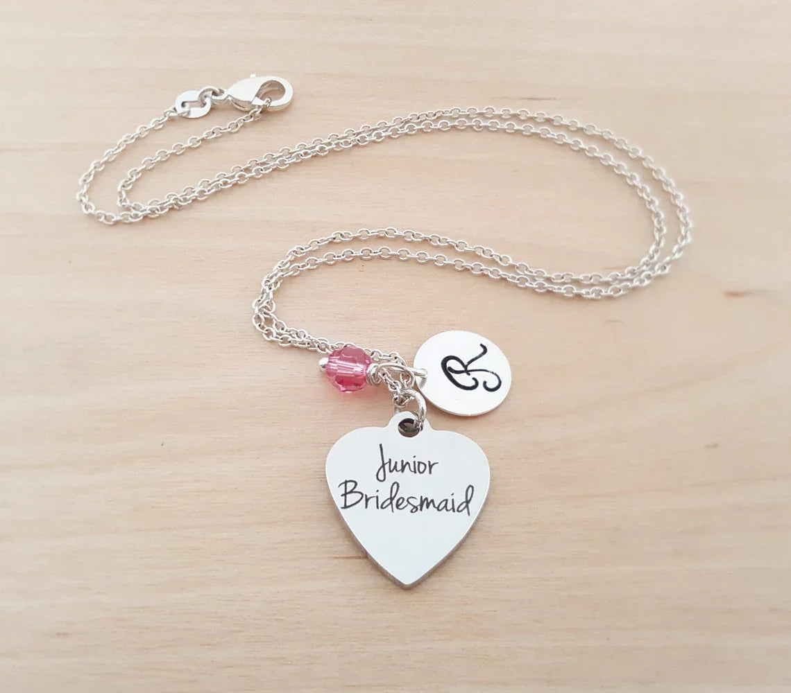 Collier Demoiselle d'Honneur Junior – Argent Sterling avec Pierre de Naissance et Initiale – Cadeau pour Demoiselle d'Honneur