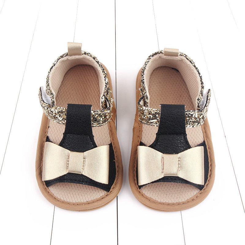 Sandales Bébé Fille Premier Pas Cuir PU Semelle Souple Nœud Papillon Chaussures Filles