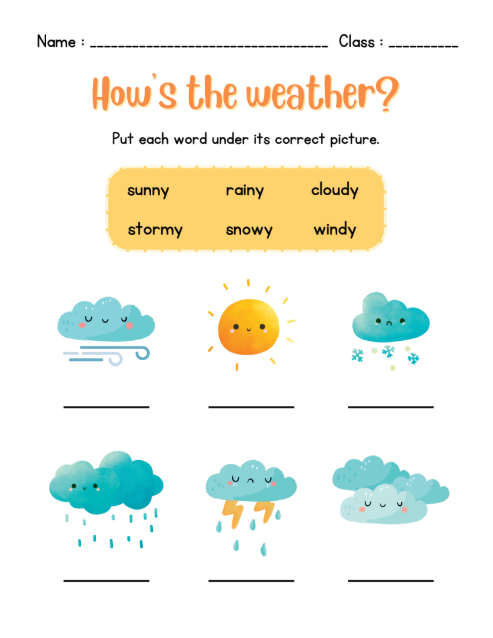 Fiches d'exercices météo imprimables pour enfants – Téléchargement instantané PDF de 14 pages
