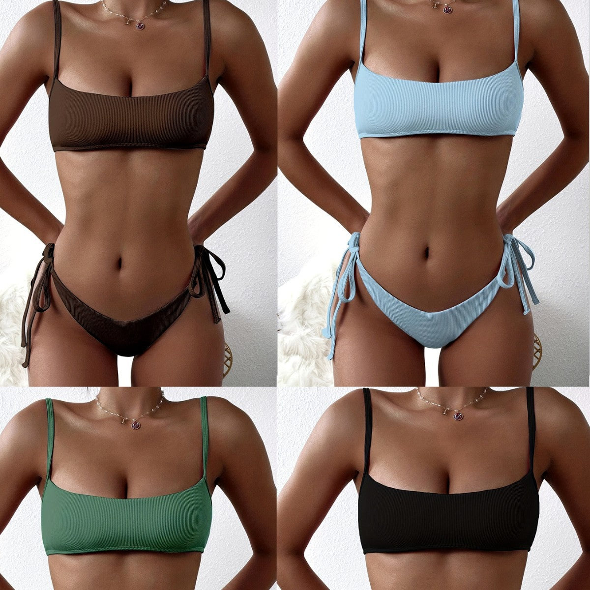 Bikinis Ensemble bikini Push-Up Solide Rembourré Femmes Bas à nouer sur les côtés Haut rembourré Bikini Triangle String Maillot de bain Deux Pièces Nouveau Maillot de bain Taille Haute à nouer sur les côtés Maillot de bain Femme Maillot de bain Baigneur
