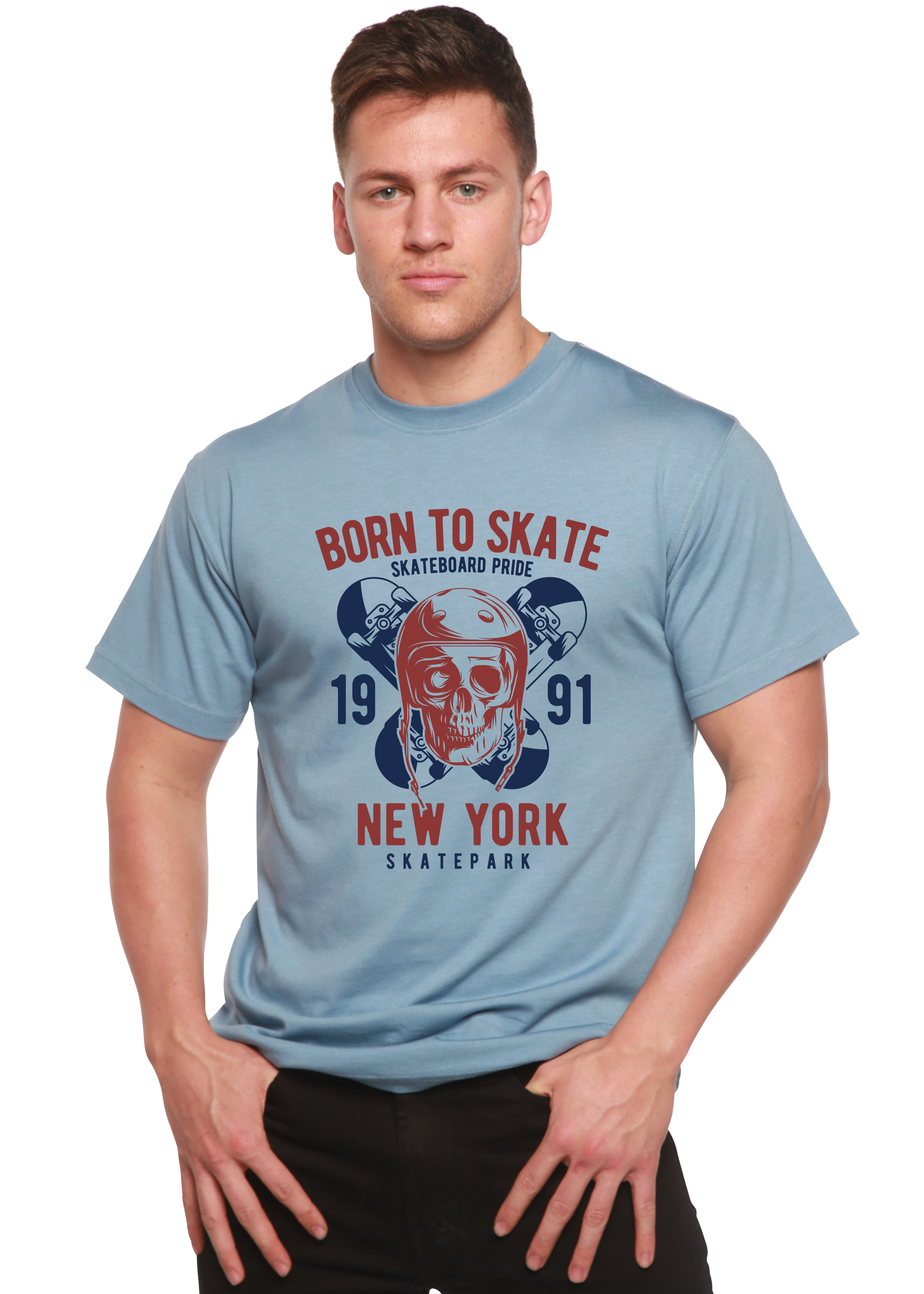 T-shirt graphique à manches courtes pour homme en viscose de bambou et coton biologique "Born To Skate 1991 New York"