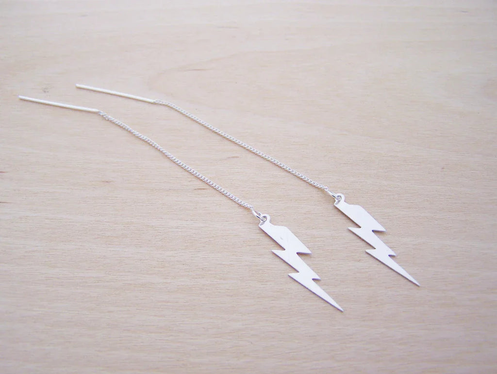 Sterling Silver Lightning Bolt Threader Earrings