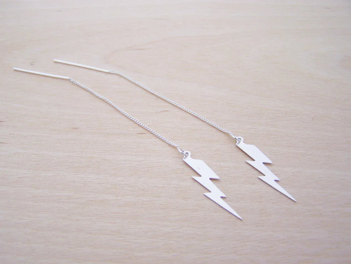 Sterling Silver Lightning Bolt Threader Earrings