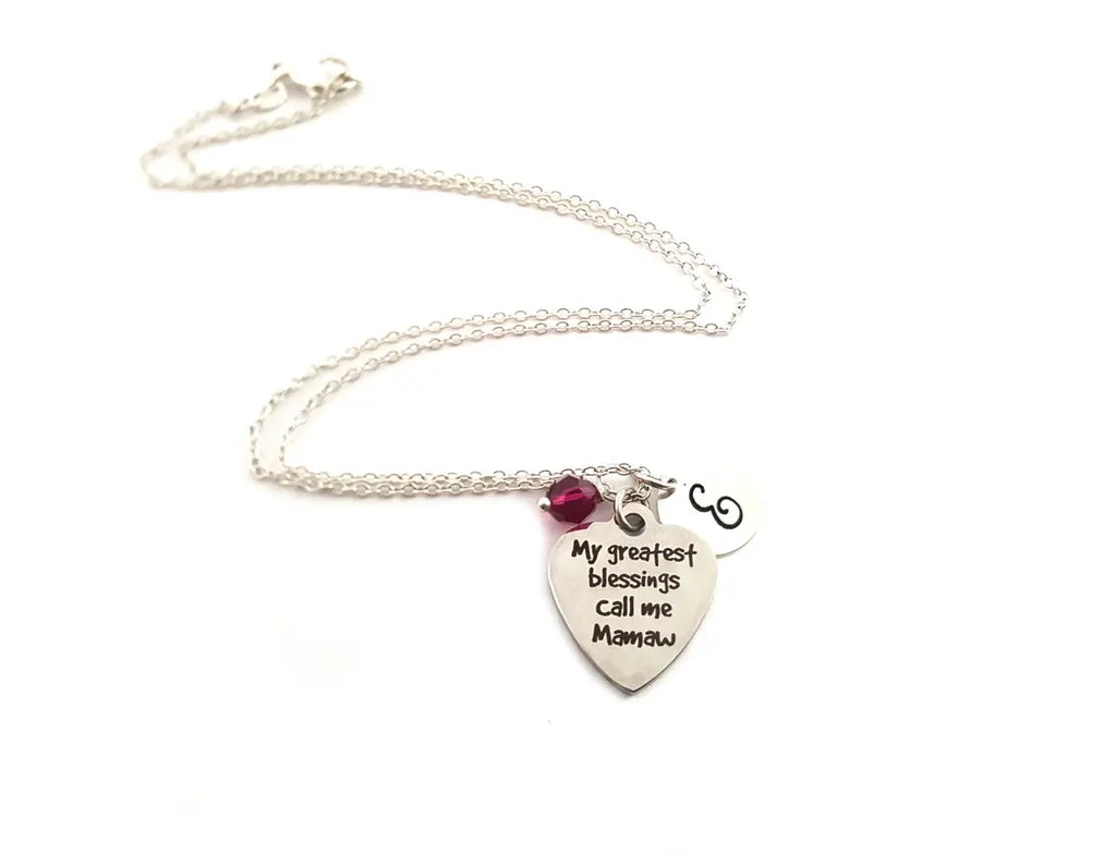 Collier "Appelle-moi Mamie" – Argent sterling avec pierre de naissance et breloque initiale