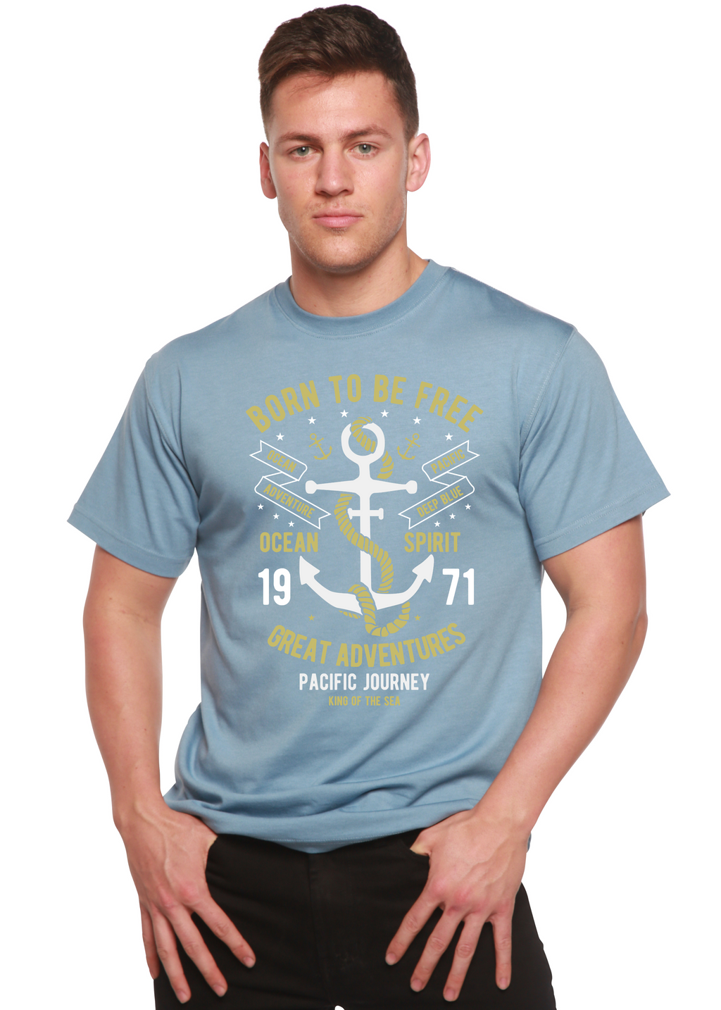 T-shirt graphique à manches courtes en bambou-viscose/coton biologique « Born To Be Free » pour homme