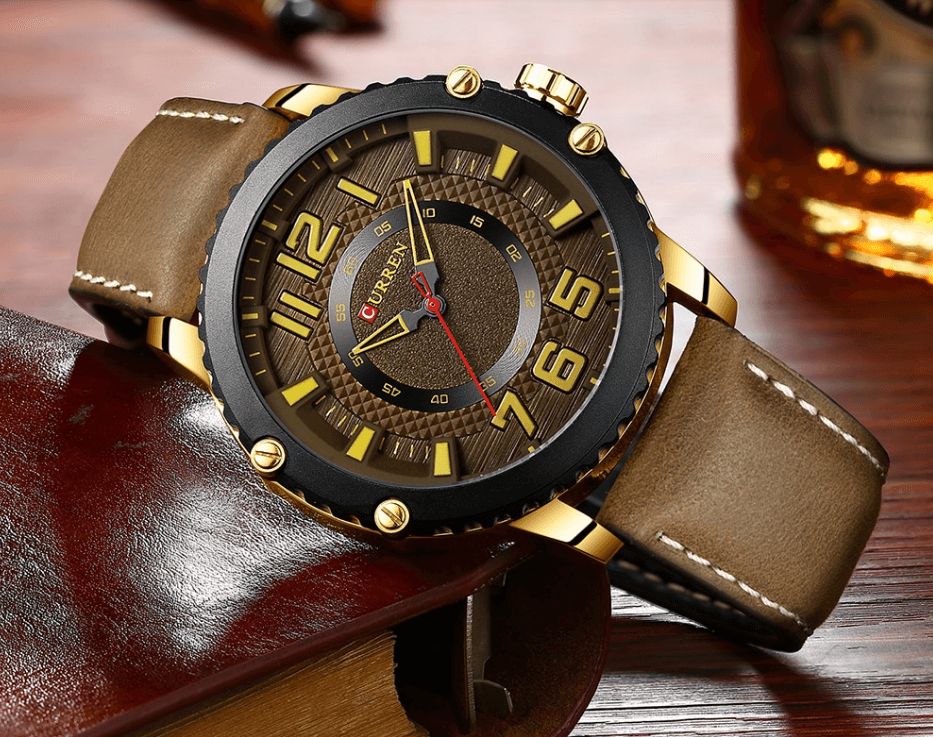 Montre Sport Étanche Homme Avec Bracelets en Cuir et Grands Chiffres Détails Design Unique Cadeau Parfait