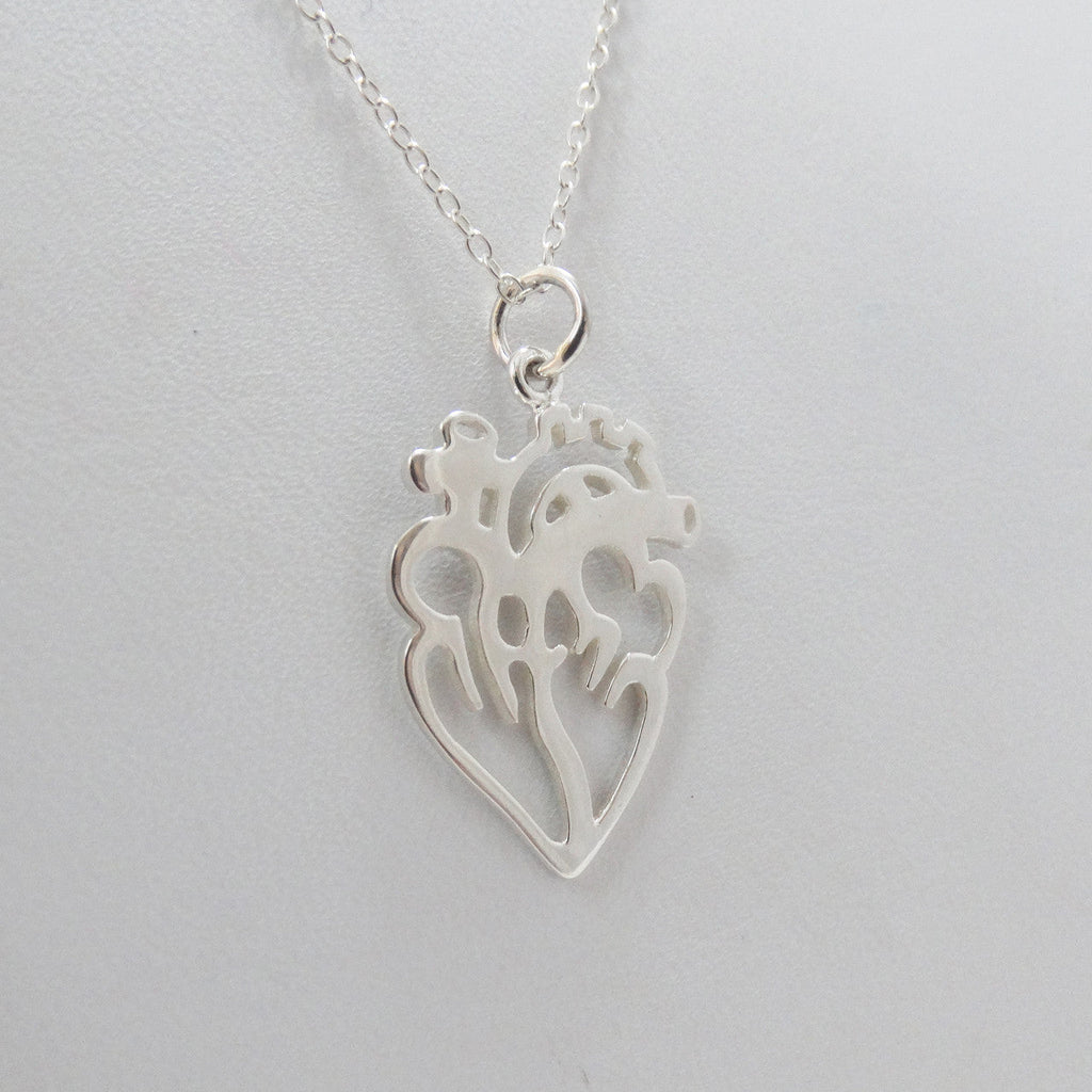 Open Anatomical Heart Necklace – Sterling Silver Medical Heart Pendant on 16" Chain