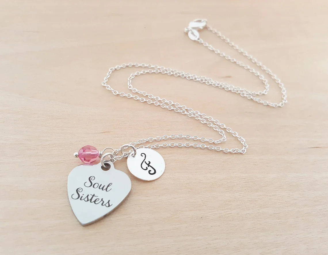 Collier Sœurs d'Âme – Argent Sterling avec Pierre de Naissance et Breloque Initiale