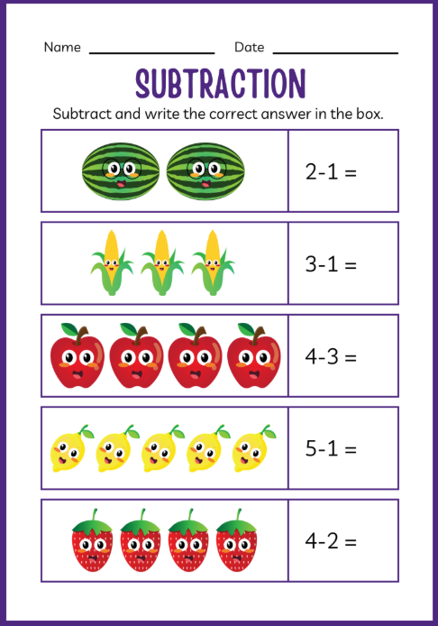 Kindergarten Subtraction Workbook – 19 Printable Pages | Instant PDF Download