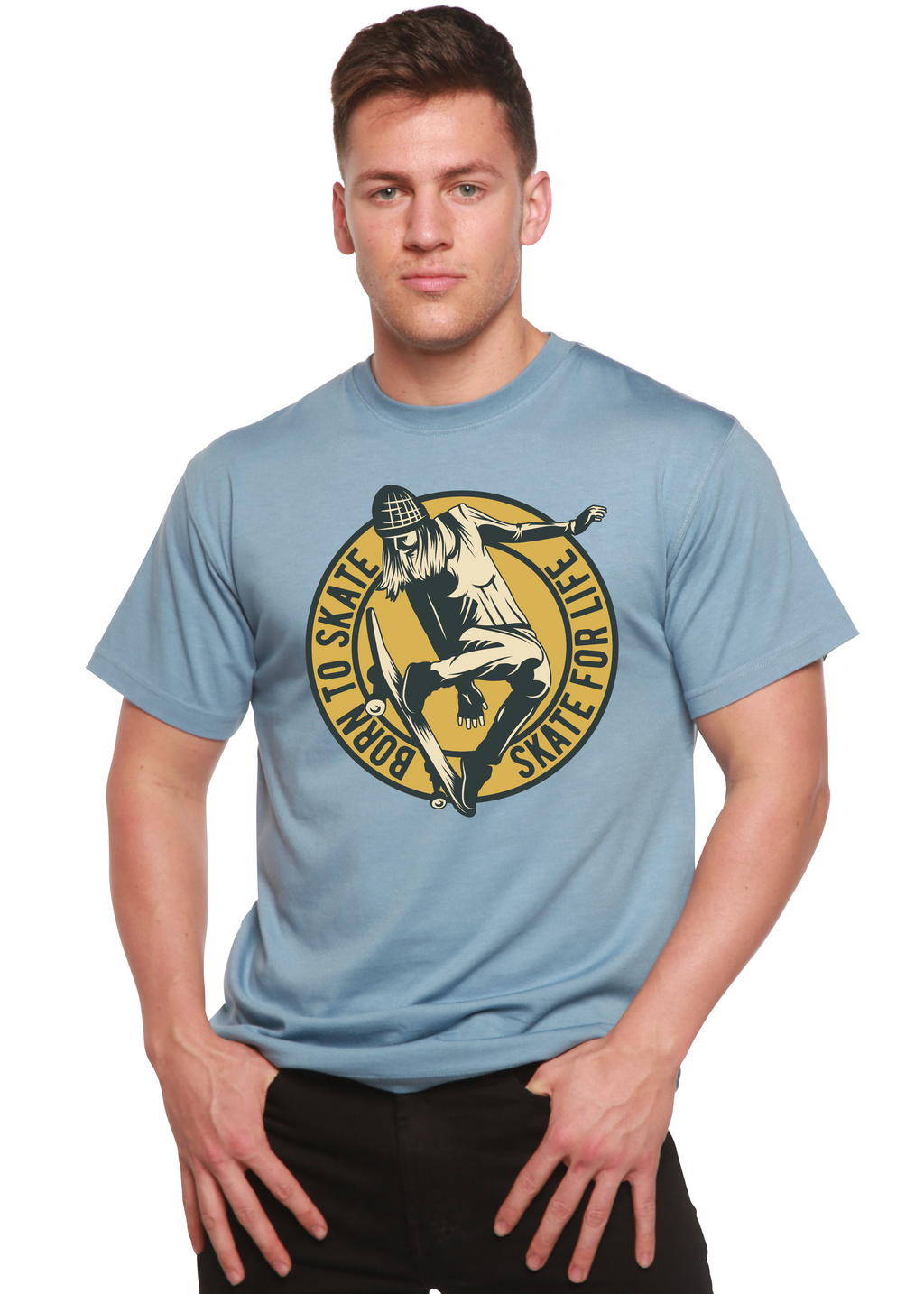 T-shirt à manches courtes en viscose de bambou et coton biologique avec motif « Skate For Life » pour homme