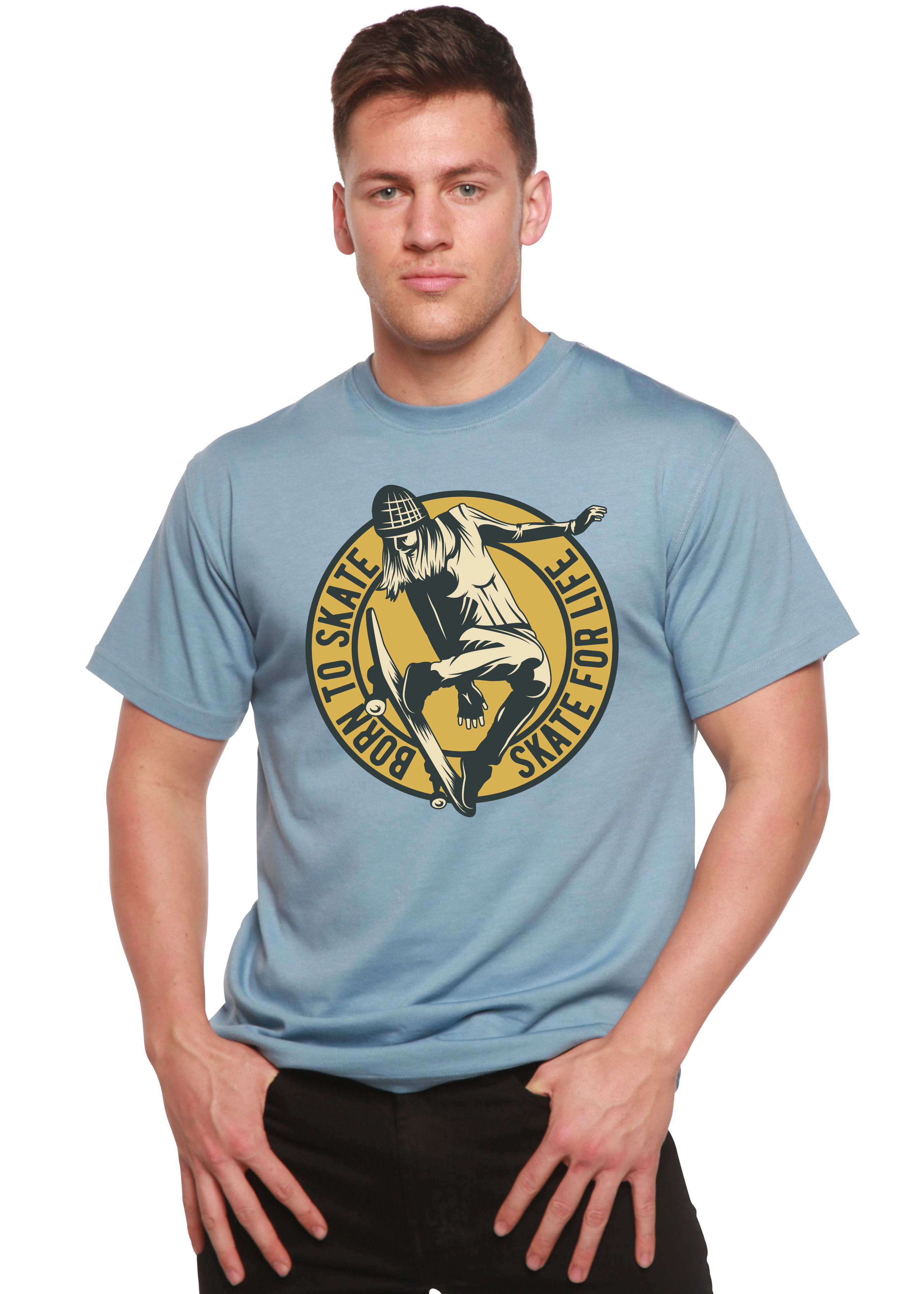 T-shirt à manches courtes en viscose de bambou et coton biologique avec motif « Skate For Life » pour homme