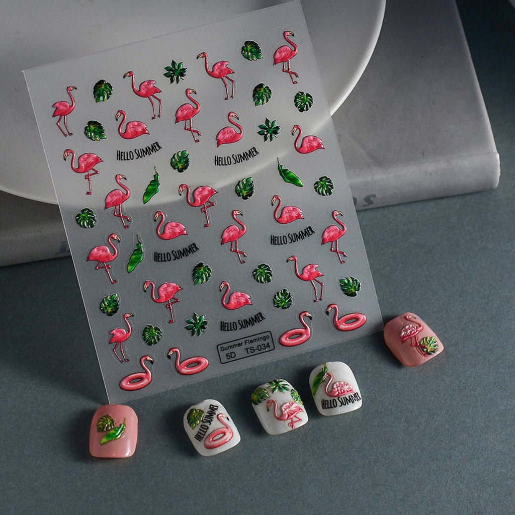 Autocollants d'été pour ongles Flamant rose