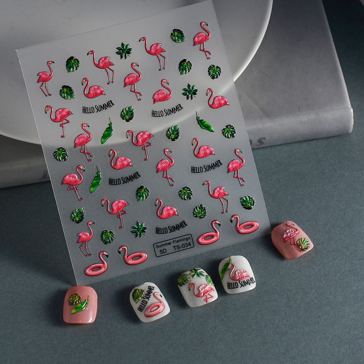 Autocollants d'été pour ongles Flamant rose