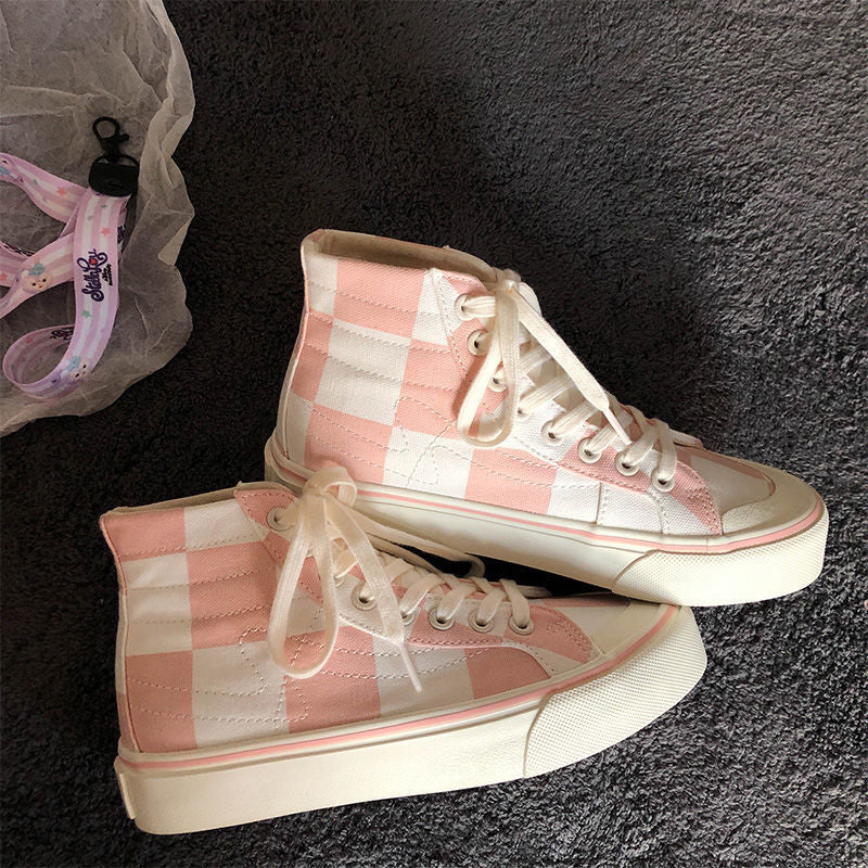 Baskets plates de luxe en toile rose pour femmes, nouvelles chaussures décontractées en toile de tennis et de basketball, baskets montantes tendance, chaussures de marche à enfiler, chaussures athlétiques pour la salle de sport, la course et le travail